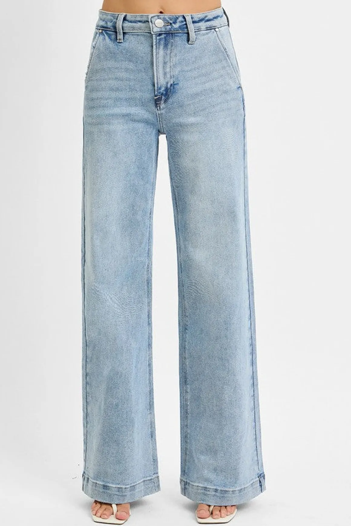 Rudy High Rise Slanted Pocket Wide Leg Jeans Light Wash