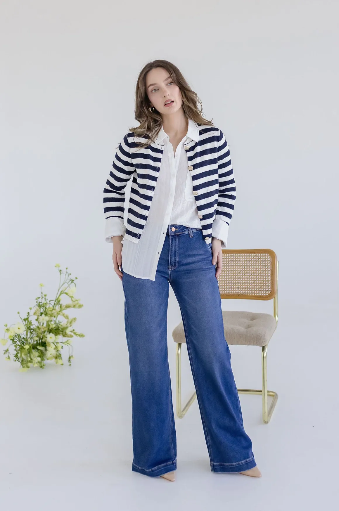 Rudy High Rise Slanted Pocket Wide Leg Jeans Dark Wash