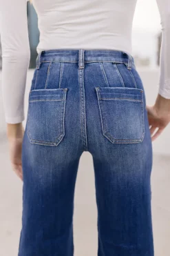 Rudy High Rise Slanted Pocket Wide Leg Jeans Dark Wash