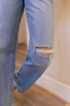 Ryker High Rise Distressed Slim Wide Leg Jeans Medium Wash