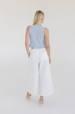 Sabrina Sleeveless Button Down Crochet Knit Sweater Top Blue
