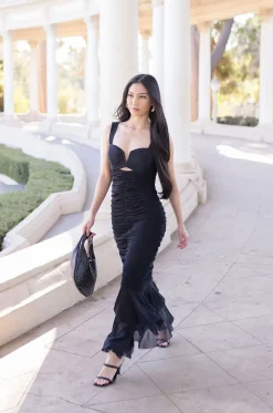 Sadie Sleeveless Cut Out Mesh Midi Dress Black