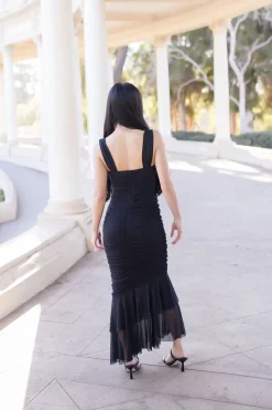 Sadie Sleeveless Cut Out Mesh Midi Dress Black