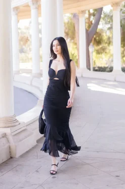 Sadie Sleeveless Cut Out Mesh Midi Dress Black