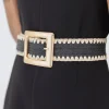 Salena Square Buckle Straw Waist Belt Black