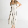 Samantha Sleeveless Contrast Linen Midi Dress Natural
