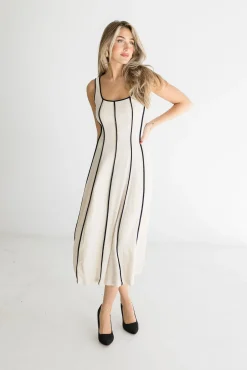 Samantha Sleeveless Contrast Linen Midi Dress Natural
