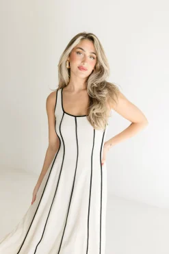 Samantha Sleeveless Contrast Linen Midi Dress Natural