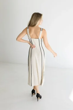 Samantha Sleeveless Contrast Linen Midi Dress Natural
