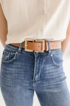 Sarah Double Metal Buckle Vegan Leather Belt Brown