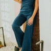 Savannah Sleeveless Wide Leg Denim Jumpsuit Dark Wash