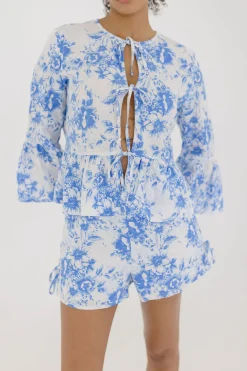 Savi High Waist Floral Print Shorts Blue