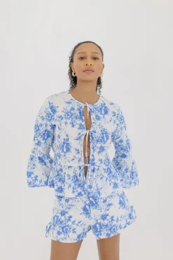 Savi High Waist Floral Print Shorts Blue