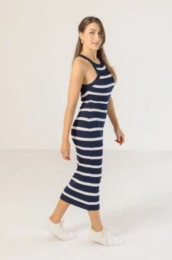 Sawyer Sleeveless Striped Knit Midi Dress Navy