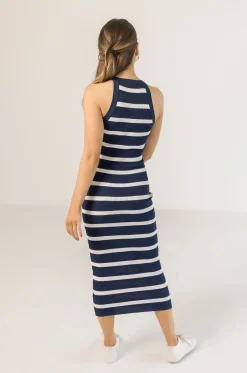 Sawyer Sleeveless Striped Knit Midi Dress Navy