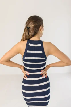 Sawyer Sleeveless Striped Knit Midi Dress Navy