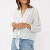 Serenity Long Sleeve Abstract Print Tie Front Top Blue