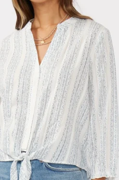 Serenity Long Sleeve Abstract Print Tie Front Top Blue
