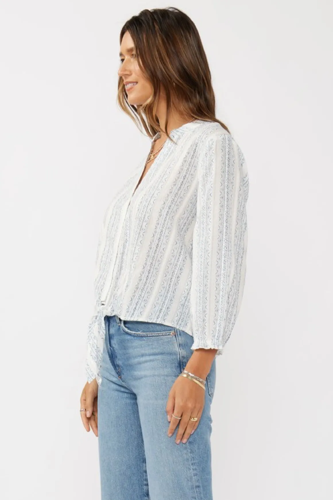 Serenity Long Sleeve Abstract Print Tie Front Top Blue