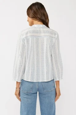 Serenity Long Sleeve Abstract Print Tie Front Top Blue