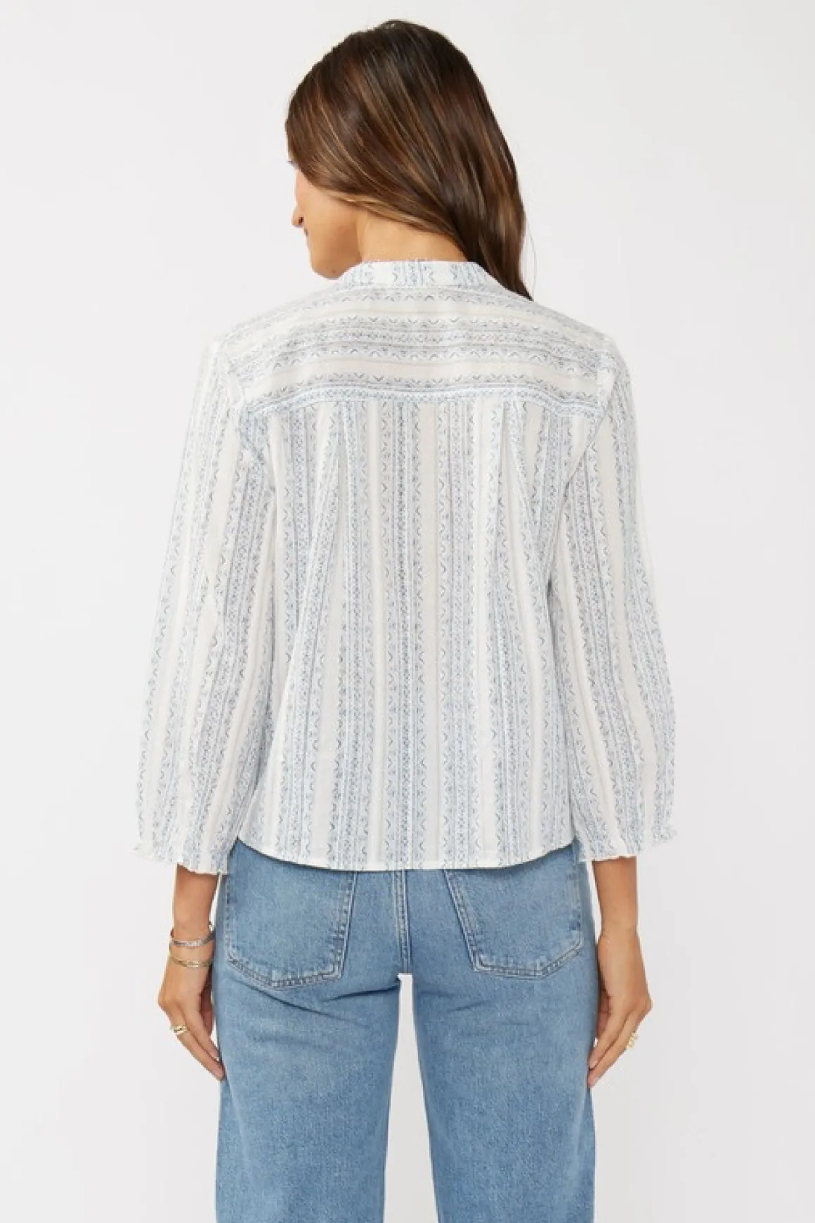 Serenity Long Sleeve Abstract Print Tie Front Top Blue
