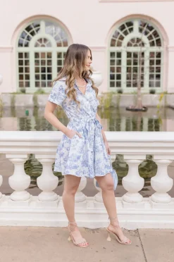 Shaina Short Sleeve Abstract Print Button Down Mini Dress Blue