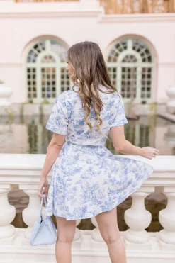 Shaina Short Sleeve Abstract Print Button Down Mini Dress Blue