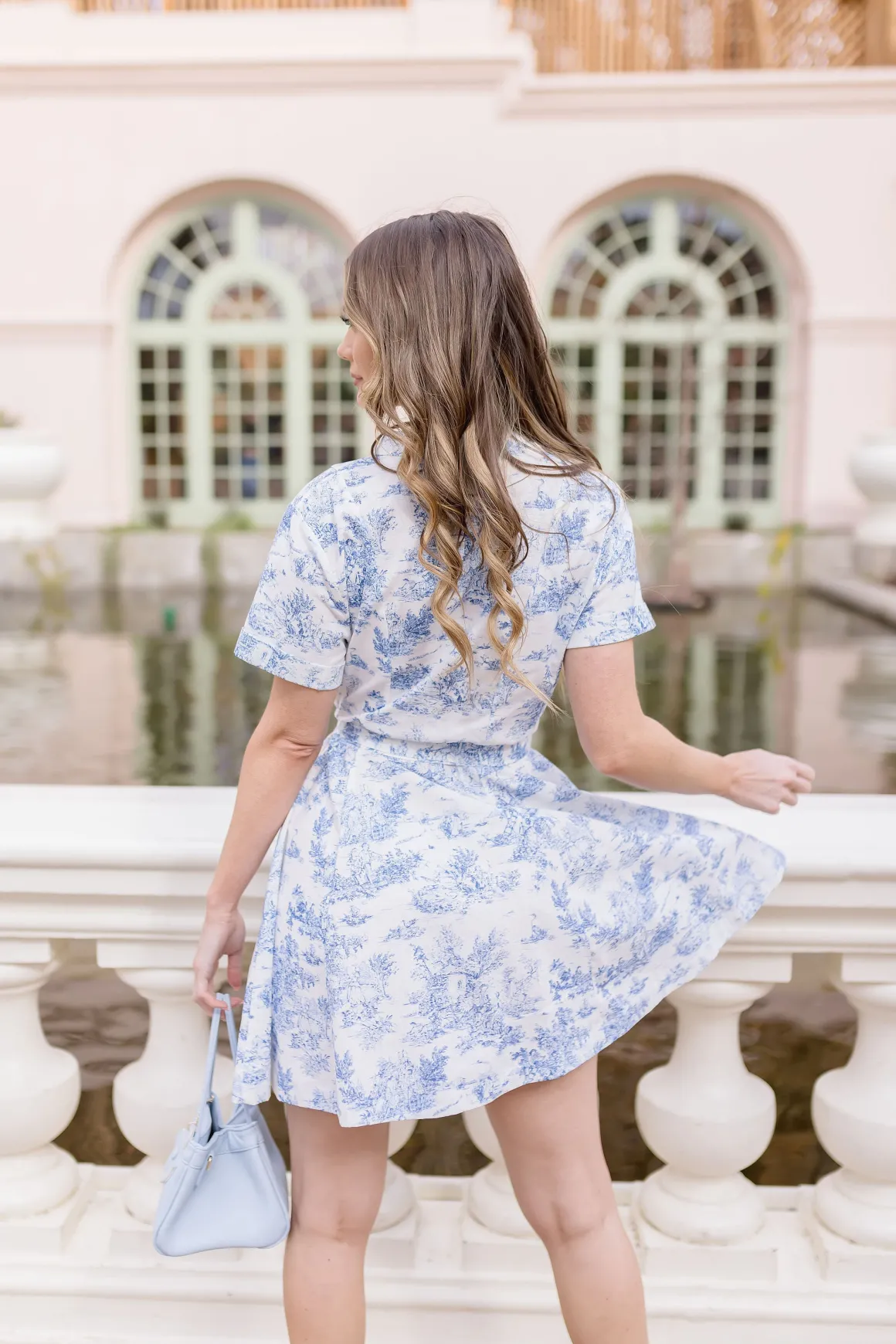 Shaina Short Sleeve Abstract Print Button Down Mini Dress Blue