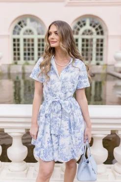 Shaina Short Sleeve Abstract Print Button Down Mini Dress Blue