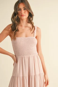 Shea Sleeveless Smocked Tiered Wide Leg Jumpsuit Pink