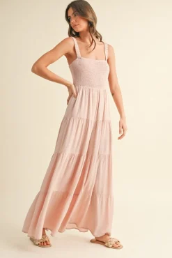 Shea Sleeveless Smocked Tiered Wide Leg Jumpsuit Pink