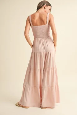 Shea Sleeveless Smocked Tiered Wide Leg Jumpsuit Pink
