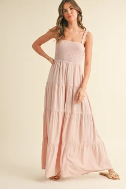 Shea Sleeveless Smocked Tiered Wide Leg Jumpsuit Pink