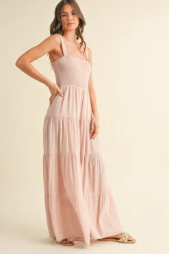 Shea Sleeveless Smocked Tiered Wide Leg Jumpsuit Pink