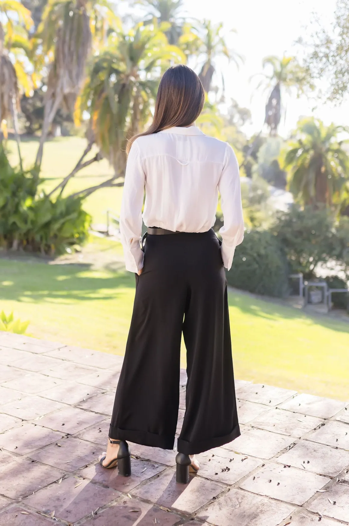 Sheena Long Sleeve Elastic Waist Cropped Satin Top White