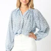 Shirley Long Sleeve Button Down Abstract Print Blouse Blue