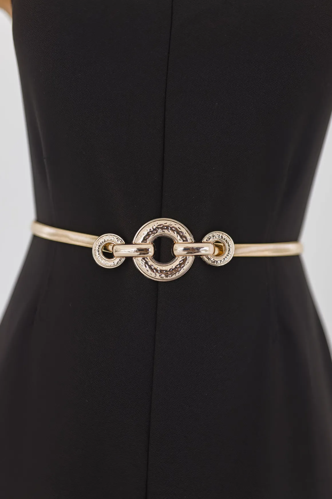 Skye Round Metal Link Stretch Belt Gold