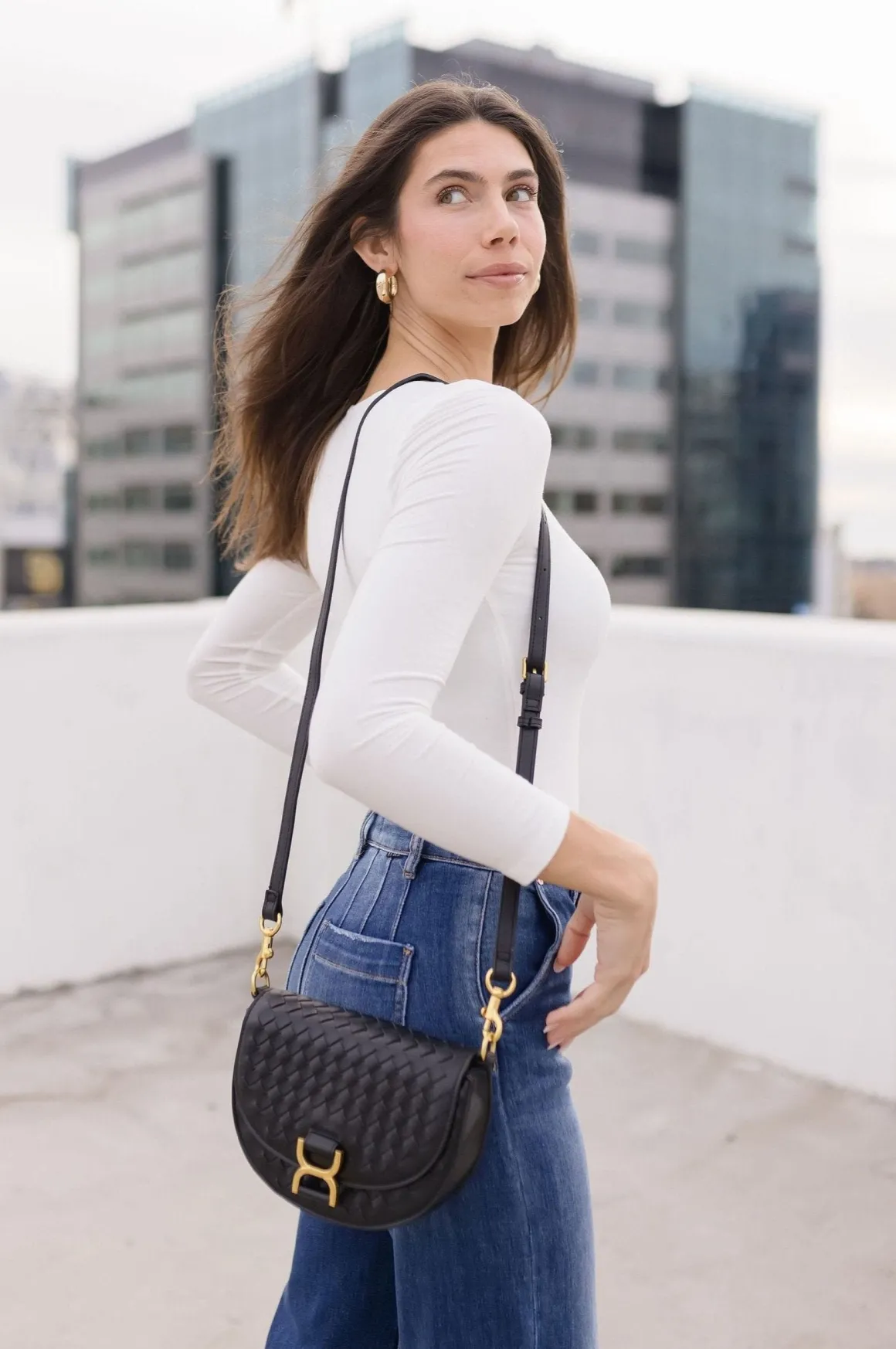 Skylar Faux Leather Woven Crossbody Purse Black