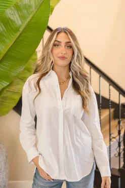 Spencer Long Sleeve Oversized Button Down Top White