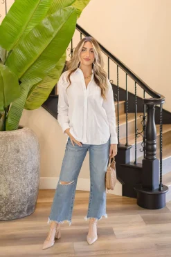 Spencer Long Sleeve Oversized Button Down Top White