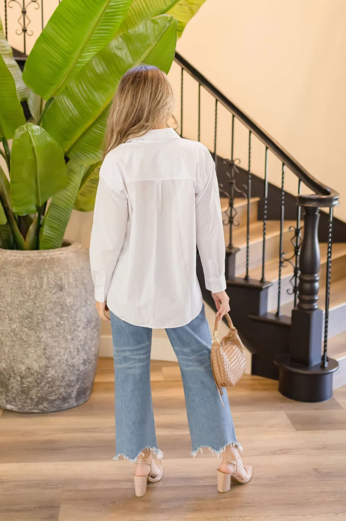 Spencer Long Sleeve Oversized Button Down Top White