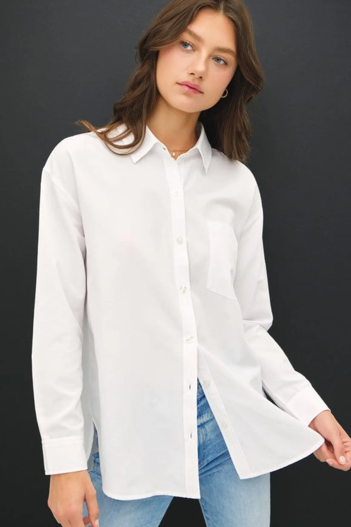 Spencer Long Sleeve Oversized Button Down Top White