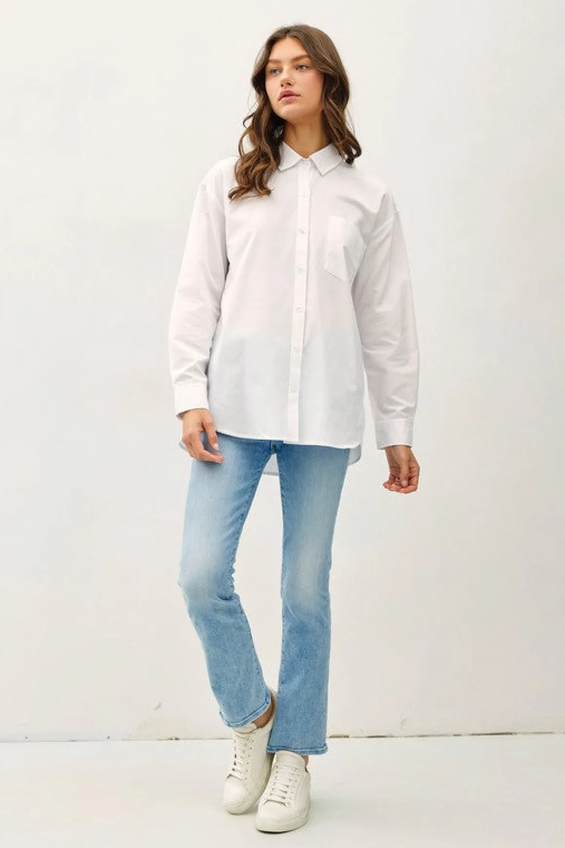 Spencer Long Sleeve Oversized Button Down Top White