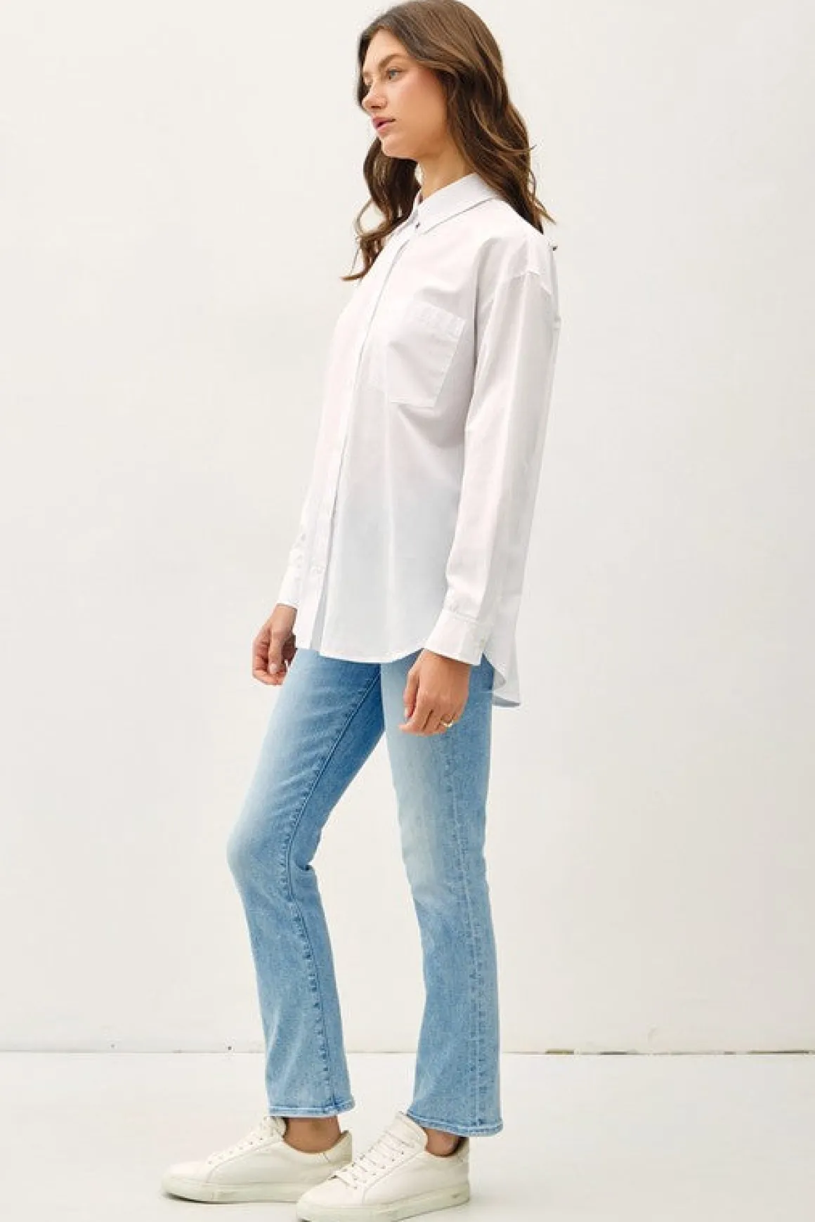 Spencer Long Sleeve Oversized Button Down Top White