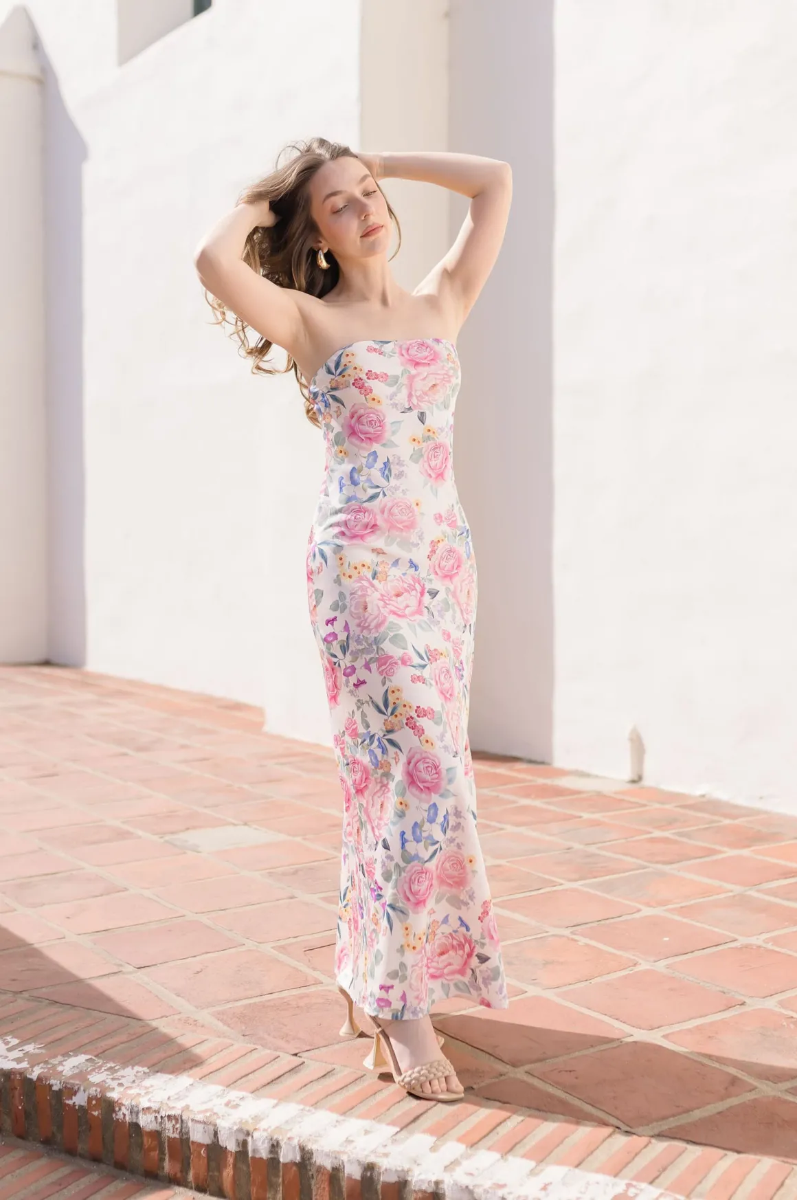 Stella Sleeveless Floral Print Maxi Dress Blush