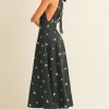 Steph Sleeveless Halter Floral Print Midi Dress Black