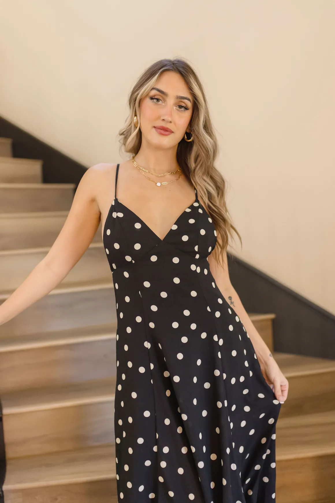 Sydney Sleeveless Back Tie Polka Dot Print Maxi Dress Black