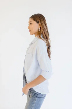 Tamra Long Sleeve Stripe Print Button Down Top Light Blue