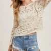 Tanya Long Sleeve Sheer Crochet Top Natural