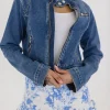 Tara Long Sleeve Moto Denim Jacket Medium Wash